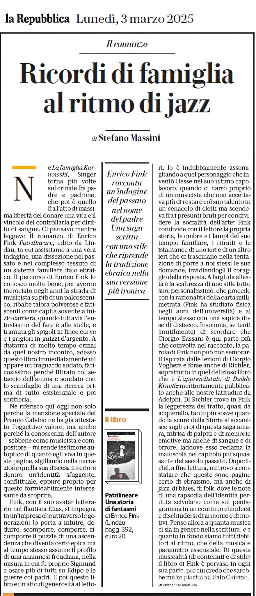 Ricordi di famiglia al ritmo di jazz — Stefano Massini
